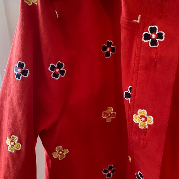 Red ModCloth Jacket with Embroidered Flowers - Picture 2 of 4